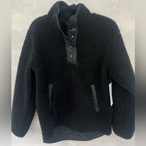Athleta cozy snap Sherpa pullover sweater hoodie SMALL black outdoors workout gy